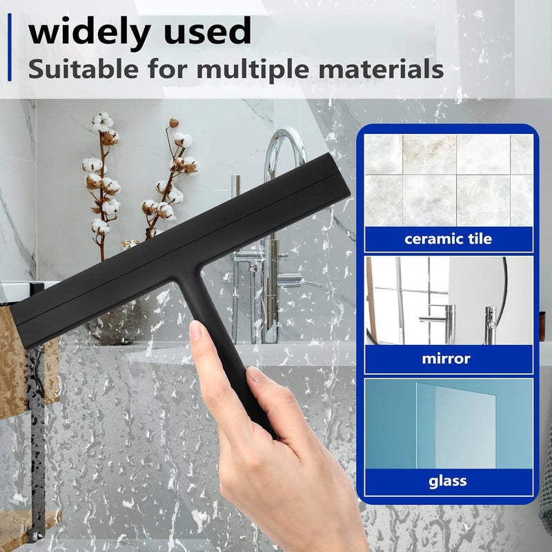 wlich Shower Squeegee for Glass Doors and Bathroom, Stainless Steel with Silicone Blade, Window and Mirror Cleaner with No-Drill Hook, Streak-Free Cleaning Tool - Image 4